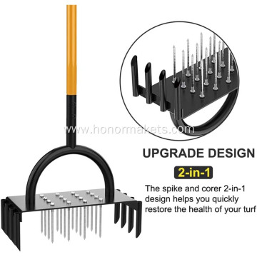 Aerator Lawn Tool Manual Dethatching & Soil Aerator Lawn Yard Tool with 16 Iron Spikes and 8 Cores garden hand tools